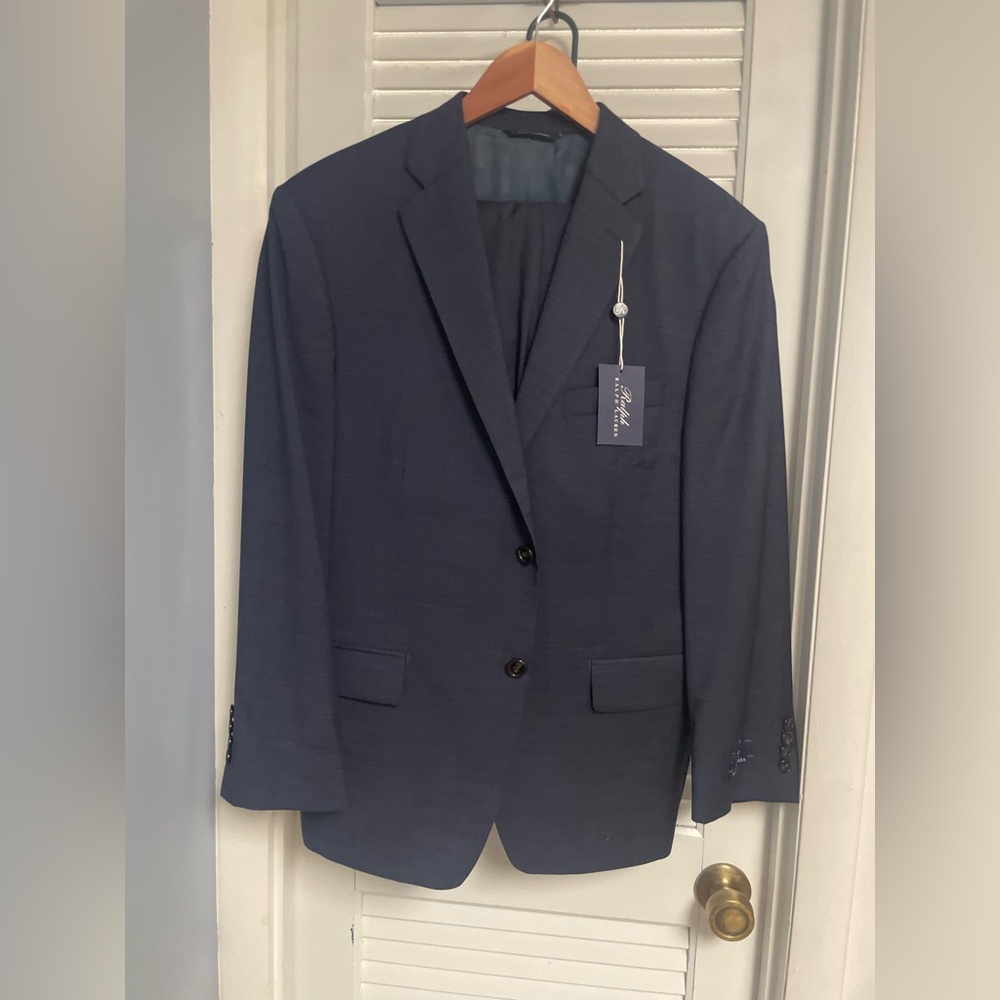 Ralph Lauren Made in Canada Navy Birdseye Athletic Fit Suit - 100% wool stretch